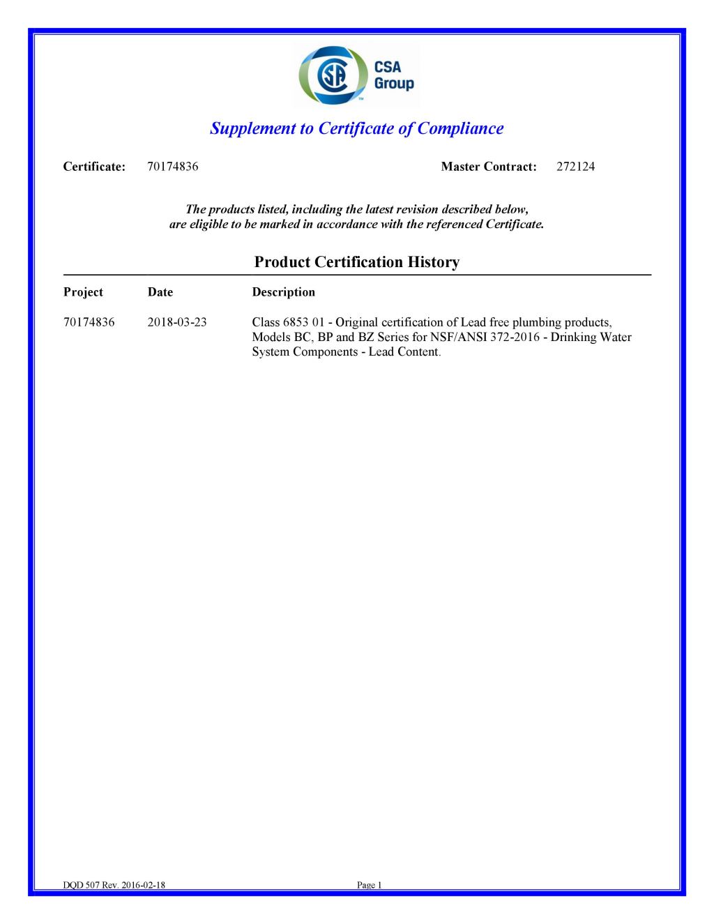 CSA Certificate